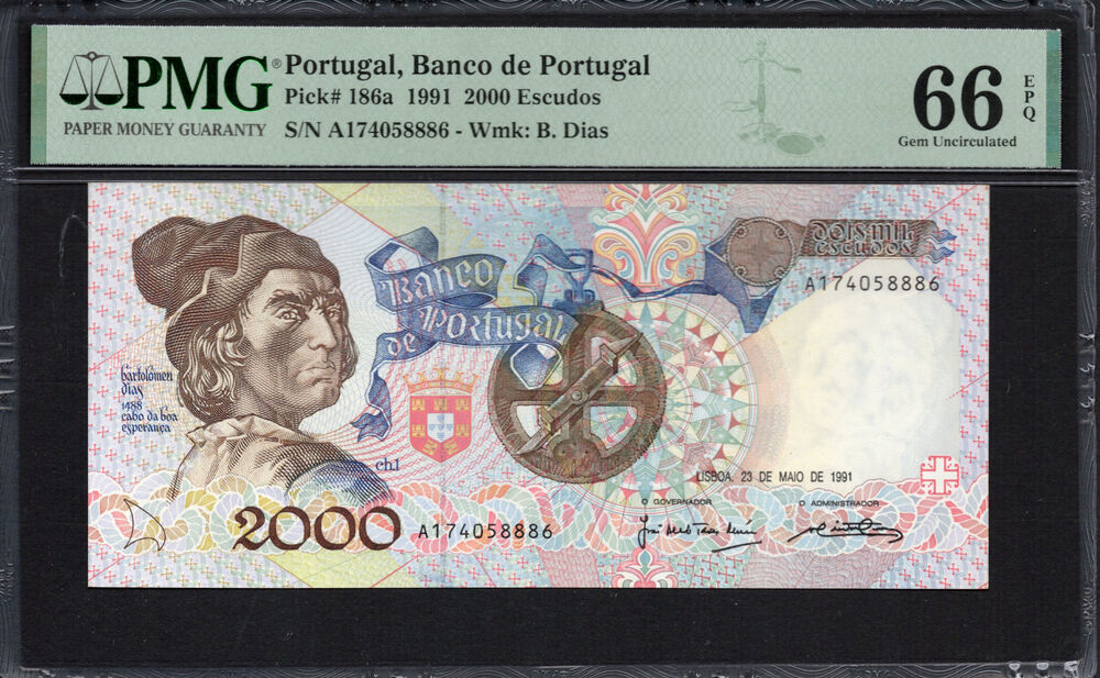 Portugal -  2000 Escudos 1991 - Pick # 186a - PMG 66 EPQ