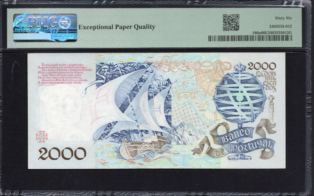 Portugal -  2000 Escudos 1991 - Pick # 186a - PMG 66 EPQ