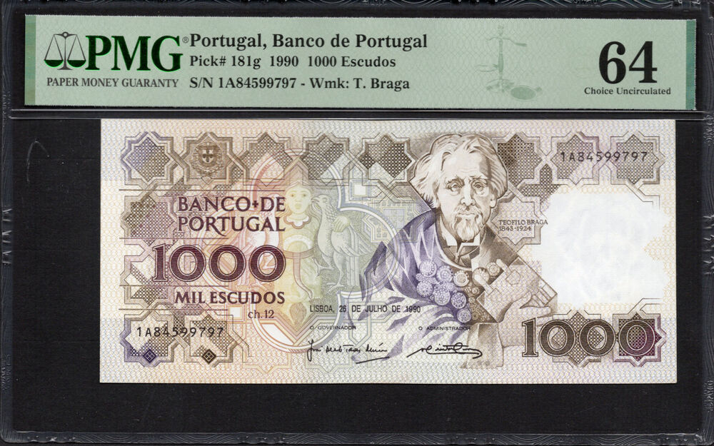 Portugal -  1000 Escudos 1990 - Pick # 181g - PMG 64