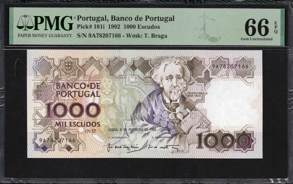 Portugal -  1000 Escudos 1992 - Pick # 181i - PMG 66 EPQ