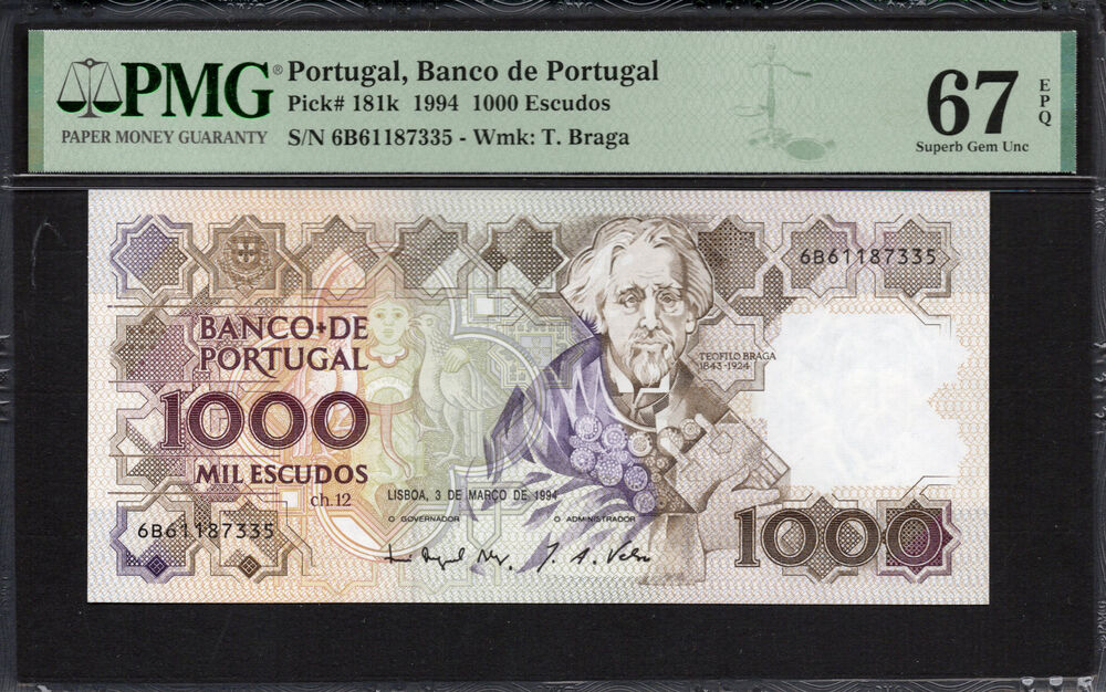 Portugal -  1000 Escudos 1994 - Pick # 181k - PMG 67 EPQ