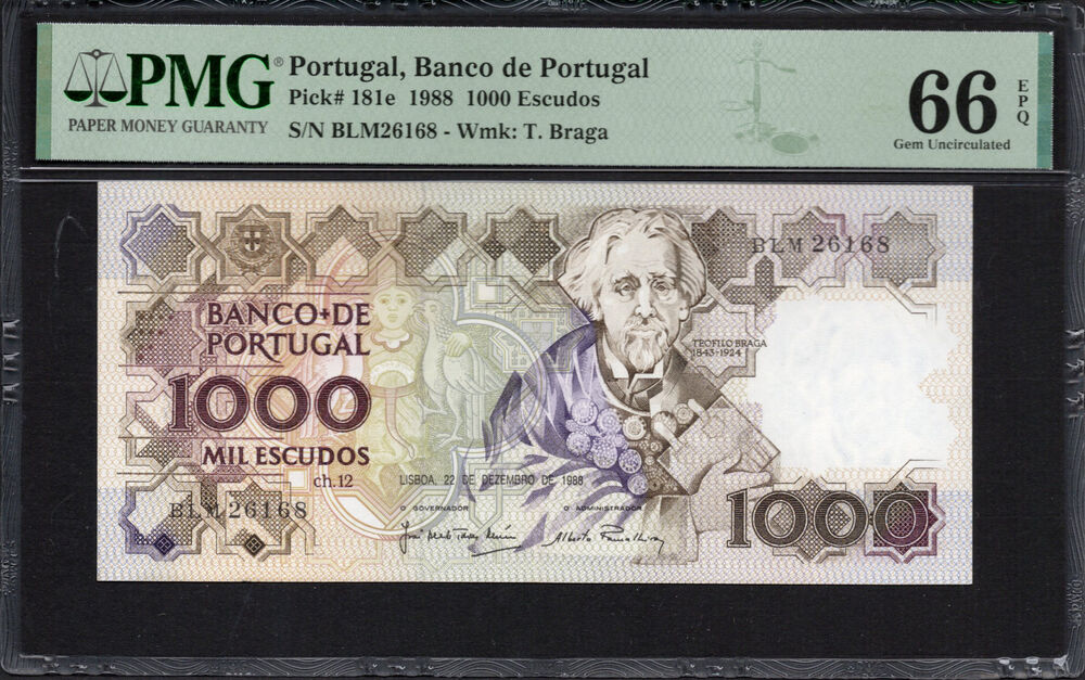Portugal -  1000 Escudos 1988 - Pick # 181e - PMG 66 EPQ