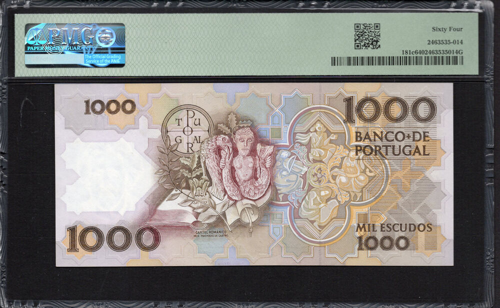 Portugal -  1000 Escudos 1987 - Pick # 181c - PMG 64