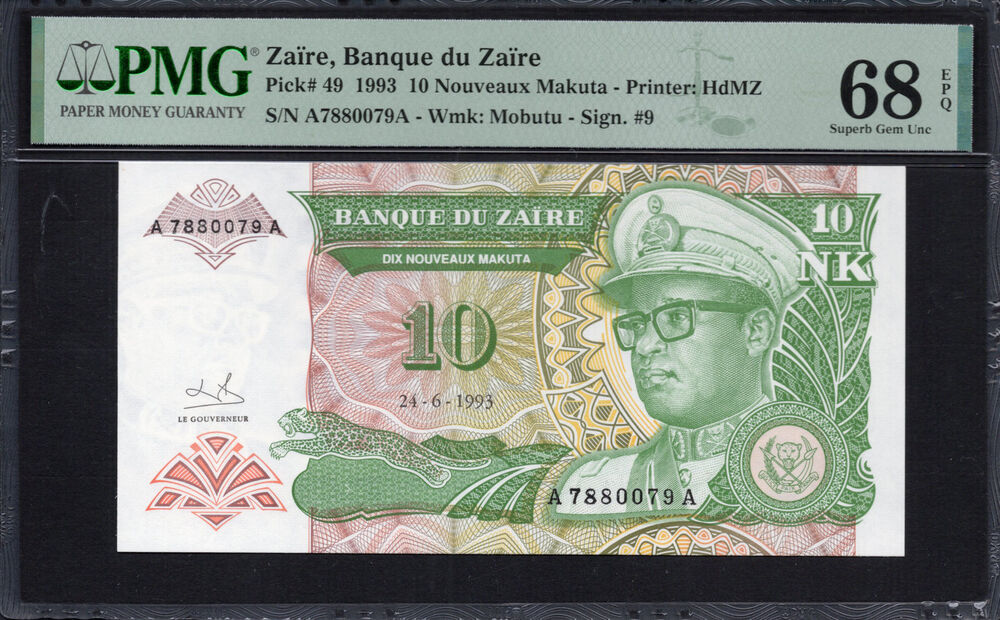 Zaire -  10 Nouveaux Makuta 1993 - Pick # 49 - PMG 68 EPQ