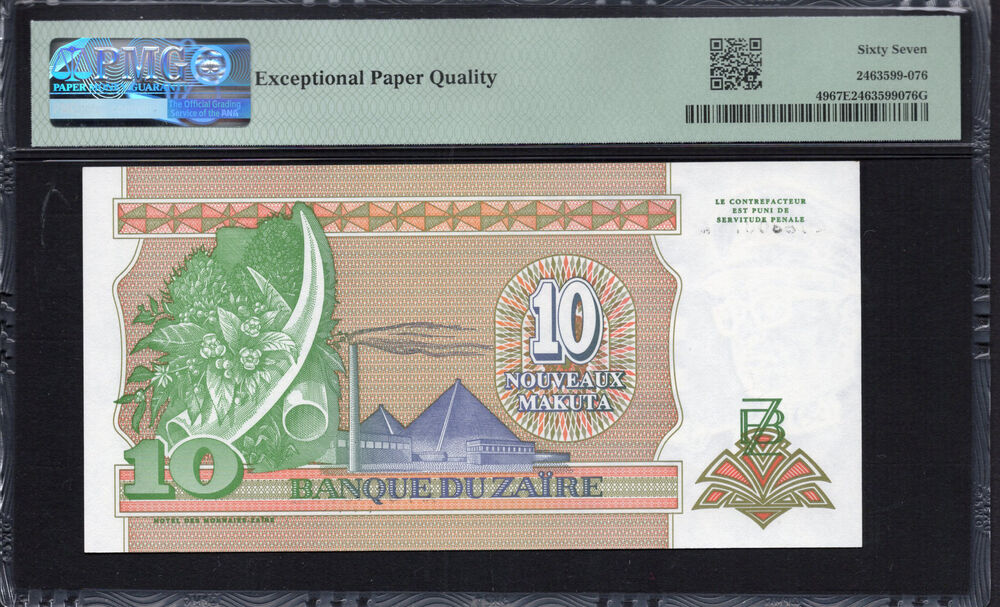 Zaire -  10 Nouveaux Makuta 1993 - Pick # 49 - PMG 67 EPQ