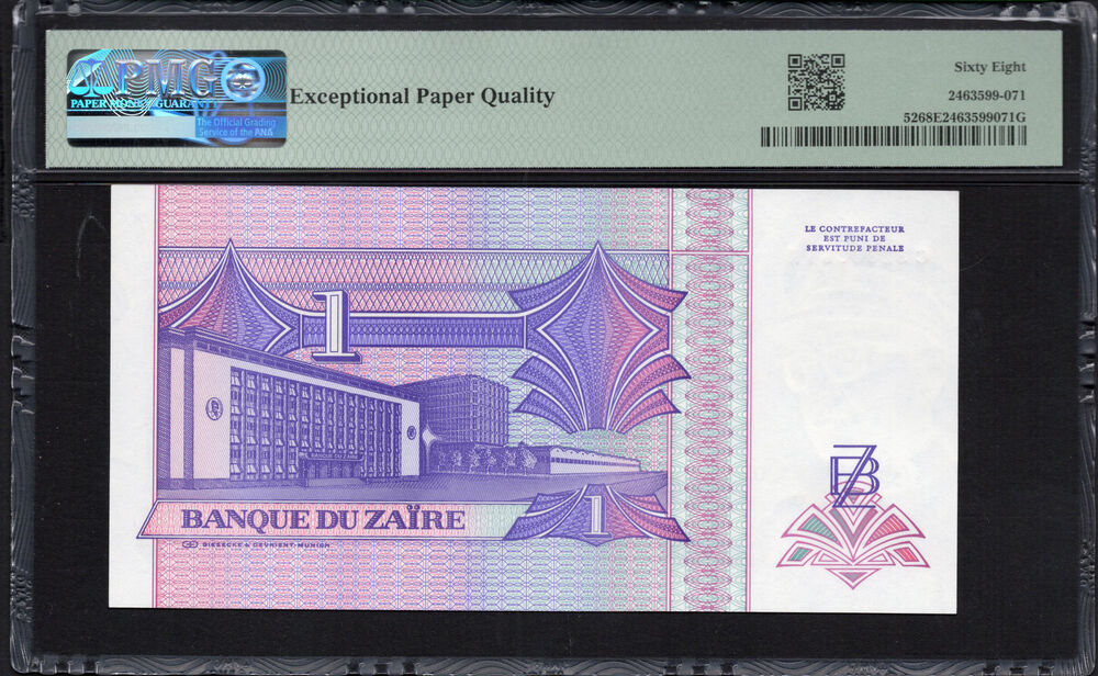 Zaire -  1 Nouveau Zaïre 1993 - Pick # 52 - PMG 68 EPQ