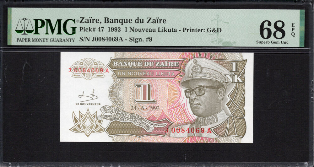 Zaire -  1 Nouveau Likuta 1993 - Pick # 47 - PMG 68 EPQ