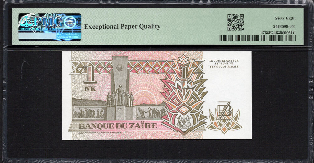 Zaire -  1 Nouveau Likuta 1993 - Pick # 47 - PMG 68 EPQ