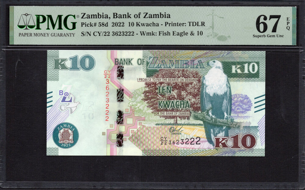 Zambia -  10 Kwacha 2022 - Pick # 58d - PMG 67 EPQ