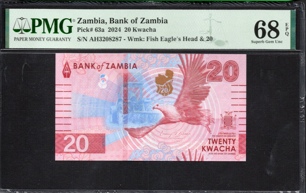 Zambia -  20 Kwacha 2024 - Pick # 63a - PMG 68 EPQ