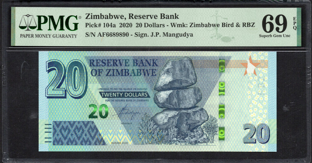 Zimbabwe -  20 Dollars 2020 - Pick # 104a - PMG 69 EPQ