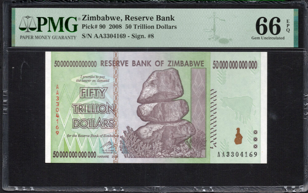 Zimbabwe -  50 Trillion Dollars 2008 - Pick # 90 - PMG 66 EPQ