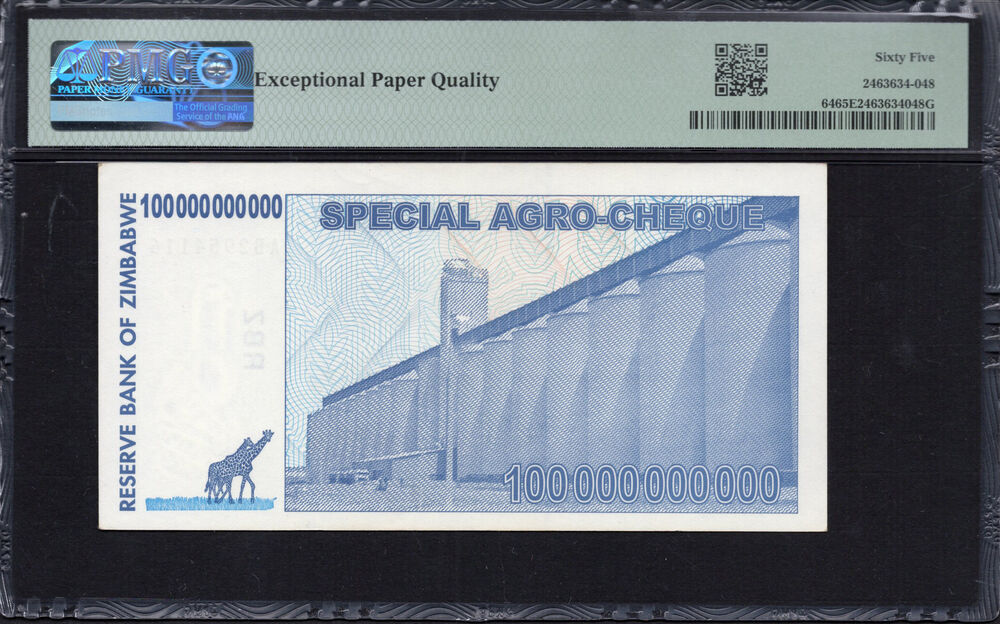 Zimbabwe -  100 Billion Dollars 2008 - Pick # 64 - PMG 65 EPQ