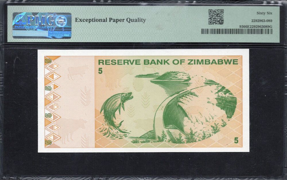 Zimbabwe -  5 Dollars 2009 - Pick # 93 - PMG 66 EPQ