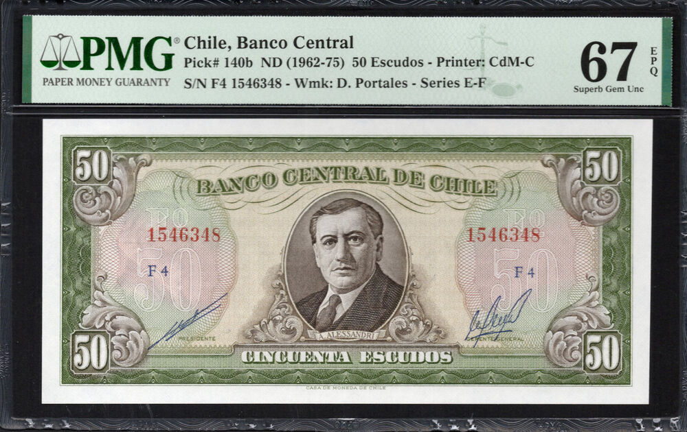 Chile -  50 Escudos 1962 - Pick # 140b - PMG 67 EPQ
