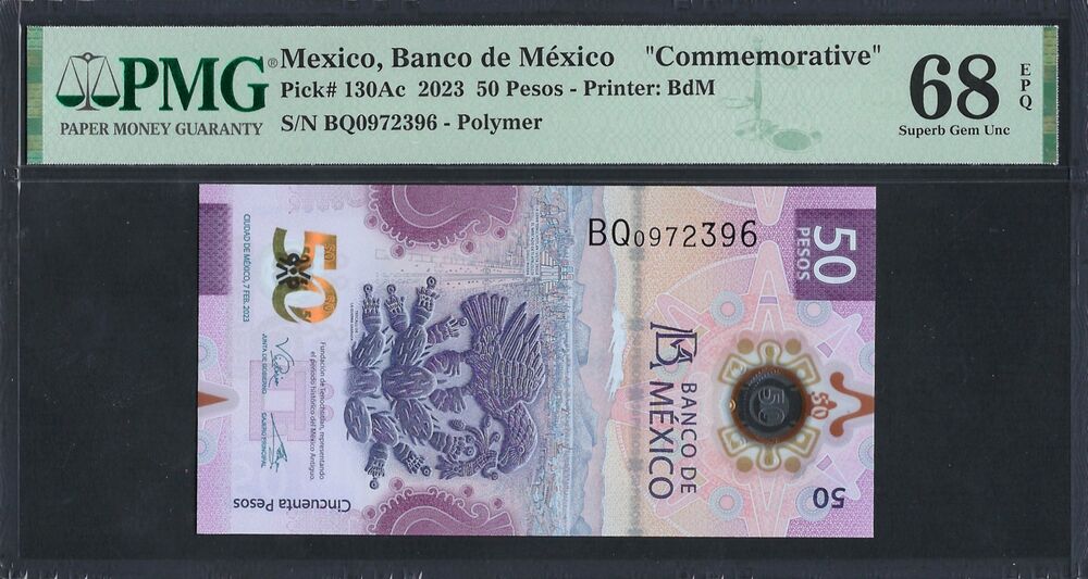 Mexico -  50 Pesos 2023 - Pick # 130Ac - PMG 68 EPQ