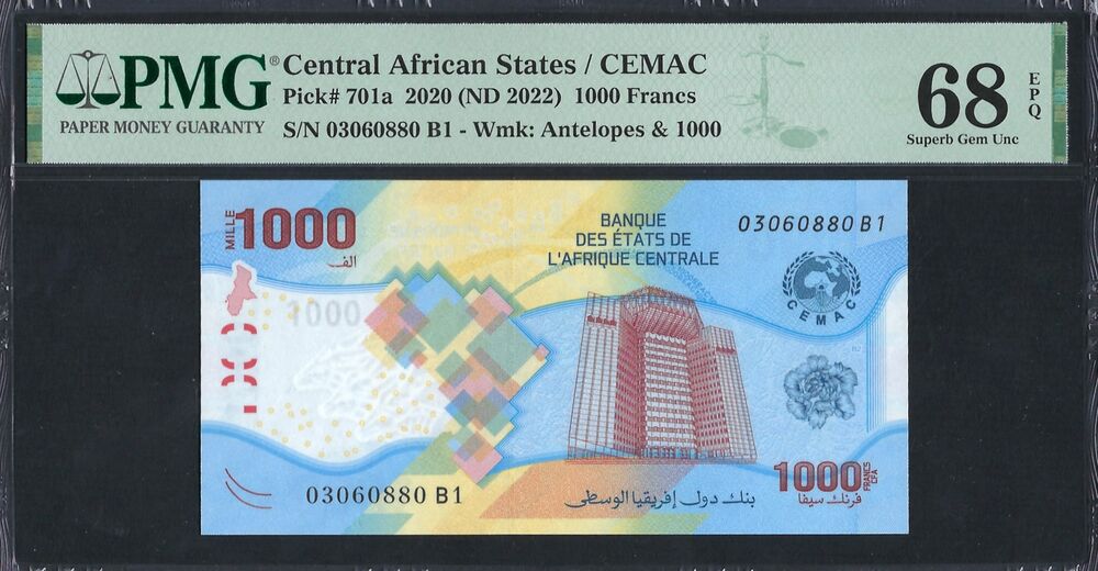Central African States -  1000 Francs 2020 - Pick # 701a - PMG 68 EPQ