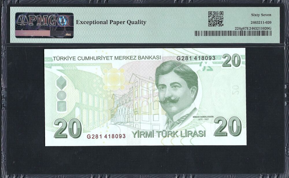 Turkey -  20 Lira 2009 - Pick # 224g - PMG 67 EPQ