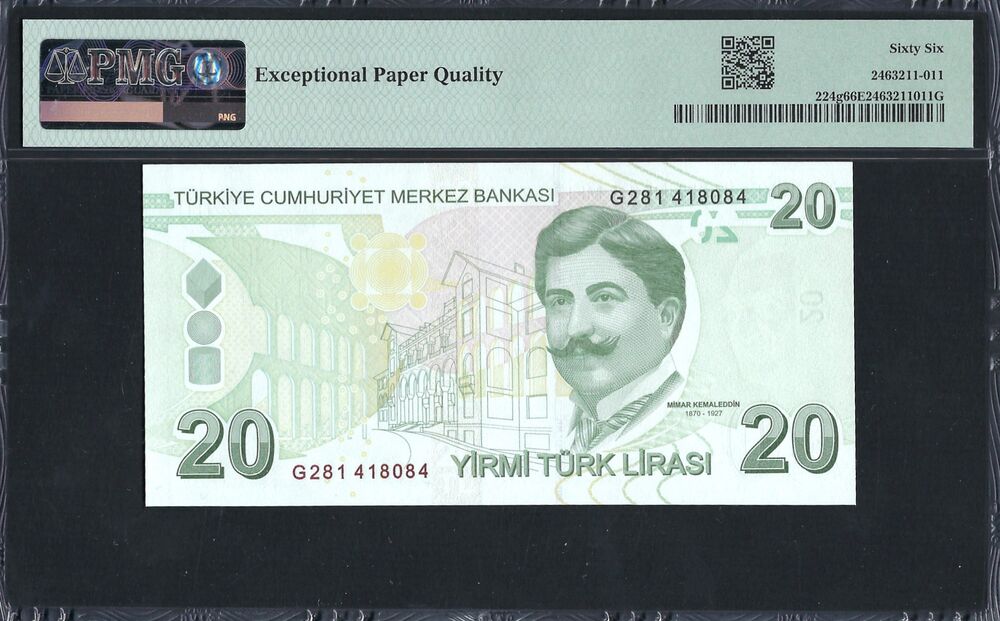 Turkey -  20 Lirasi 2009 - Pick # 224g - PMG 66 EPQ