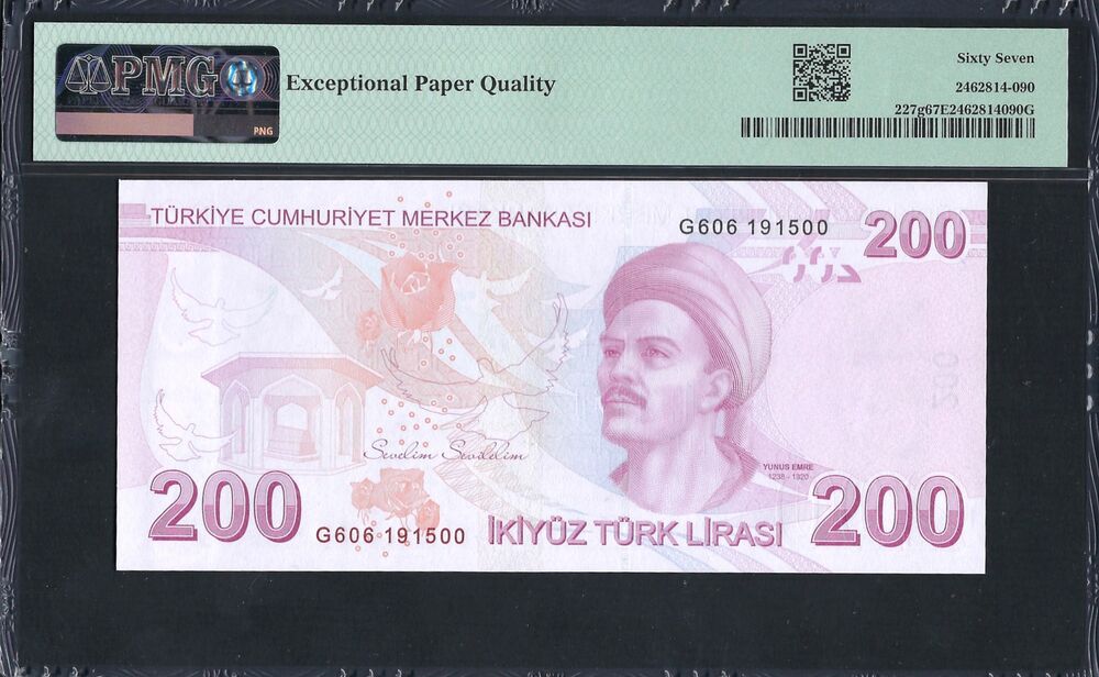 Turkey -  200 Lirasi 2009 - Pick # 227g - PMG 67 EPQ