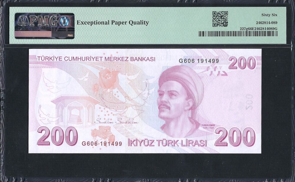 Turkey -  200 Lirasi 2009 - Pick # 227g - PMG 66 EPQ