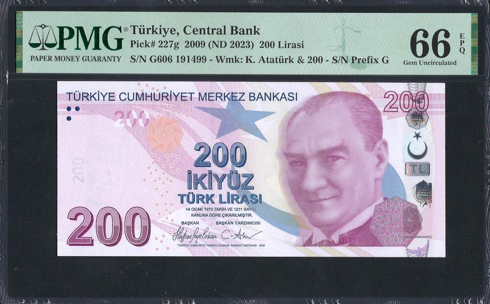 Turkey -  200 Lirasi 2009 - Pick # 227g - PMG 66 EPQ