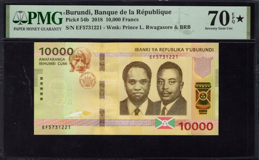 Burundi -  10.000 Francs 2018 - Pick # 54b - PMG 70 EPQ★ - PMG 70 EPQ