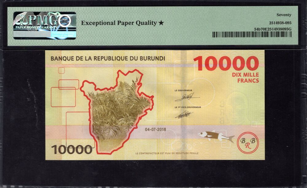 Burundi -  10.000 Francs 2018 - Pick # 54b - PMG 70 EPQ★ - PMG 70 EPQ