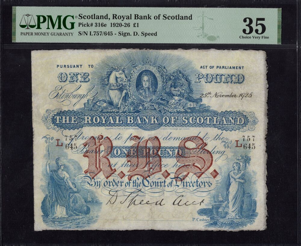Scotland -  1 Pound 1920 - Pick # 316e - PMG 35