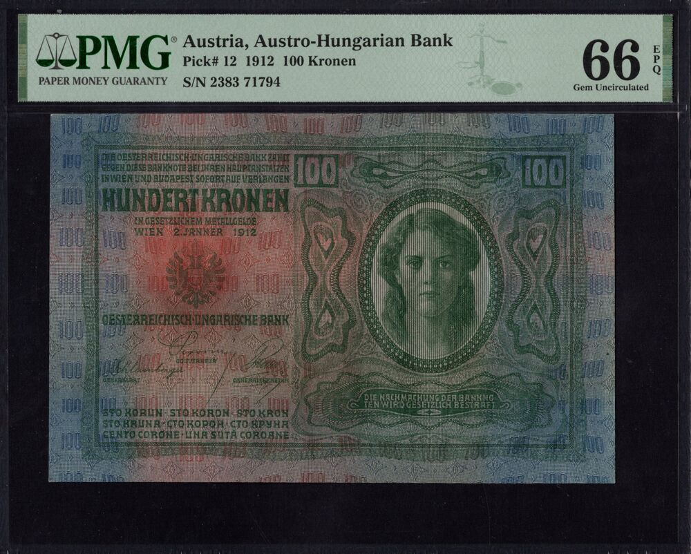 Austria -  100 Kronen 1912 - Pick # 12 - PMG 66 EPQ