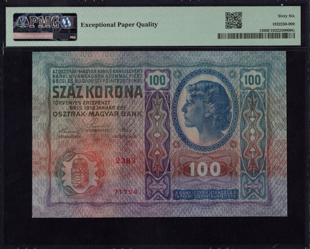 Austria -  100 Kronen 1912 - Pick # 12 - PMG 66 EPQ