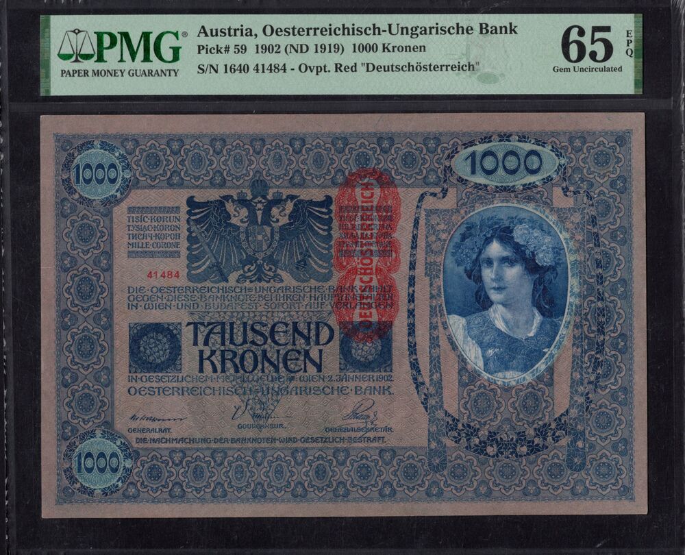 Austria -  1000 Kronen 1902 - Pick # 59 - PMG 65 EPQ