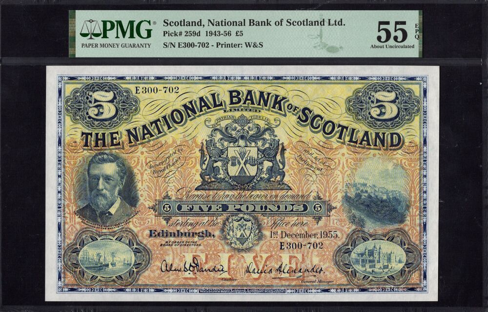 Scotland -  5 Pounds 1943 - Pick # 259d - PMG 55 EPQ
