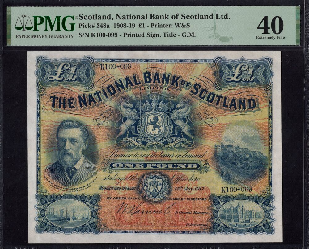 Scotland -  1 Pound 1908 - Pick # 248a - PMG 40
