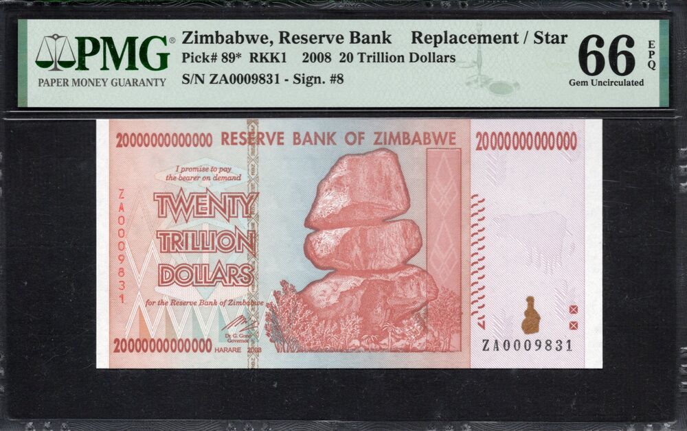 Zimbabwe -  20 Trillion Dollars 2008 - Pick # 89* - PMG 66 EPQ