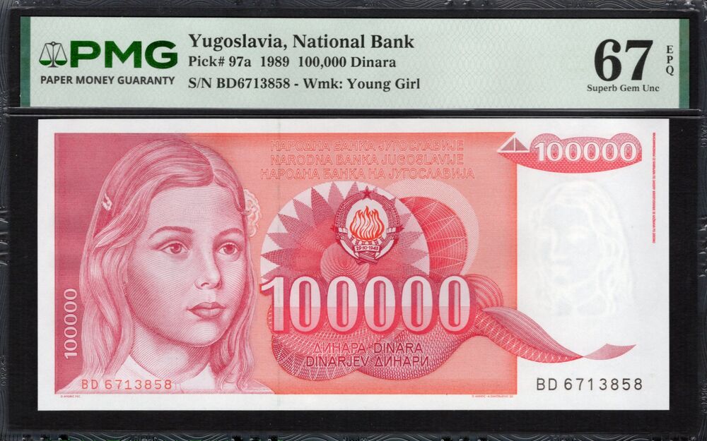 Yugoslavia -  100.000 Dinara 1989 - Pick # 97a - PMG 67 EPQ