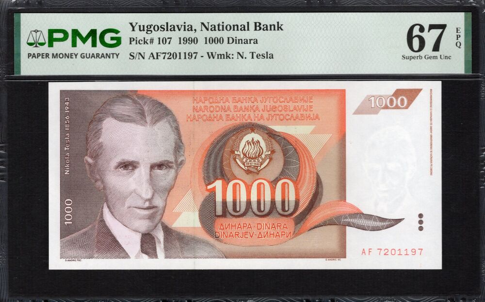 Yugoslavia -  1000 Dinara 1990 - Pick # 107 - PMG 67 EPQ