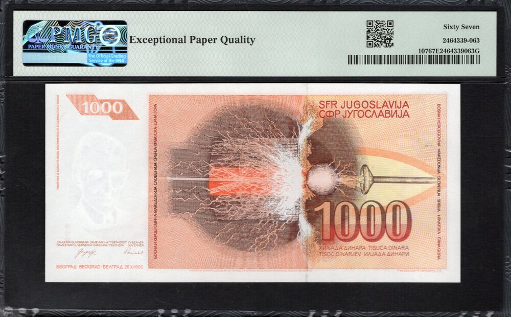 Yugoslavia -  1000 Dinara 1990 - Pick # 107 - PMG 67 EPQ