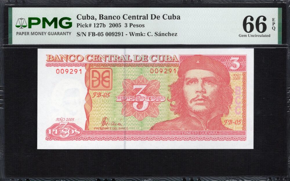 Cuba -  3 Pesos 2005 - Pick # 127b - PMG 66 EPQ