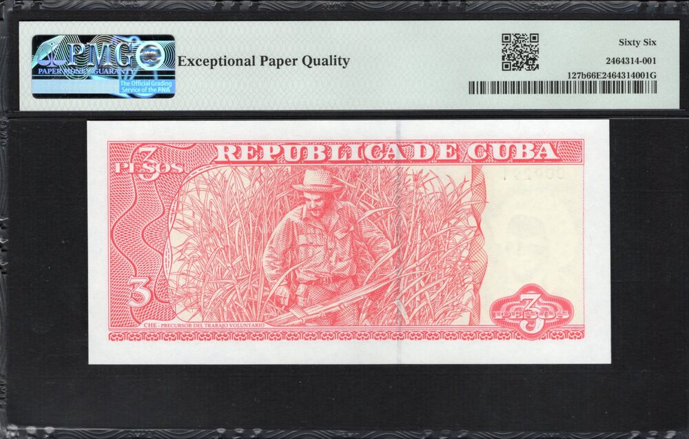 Cuba -  3 Pesos 2005 - Pick # 127b - PMG 66 EPQ