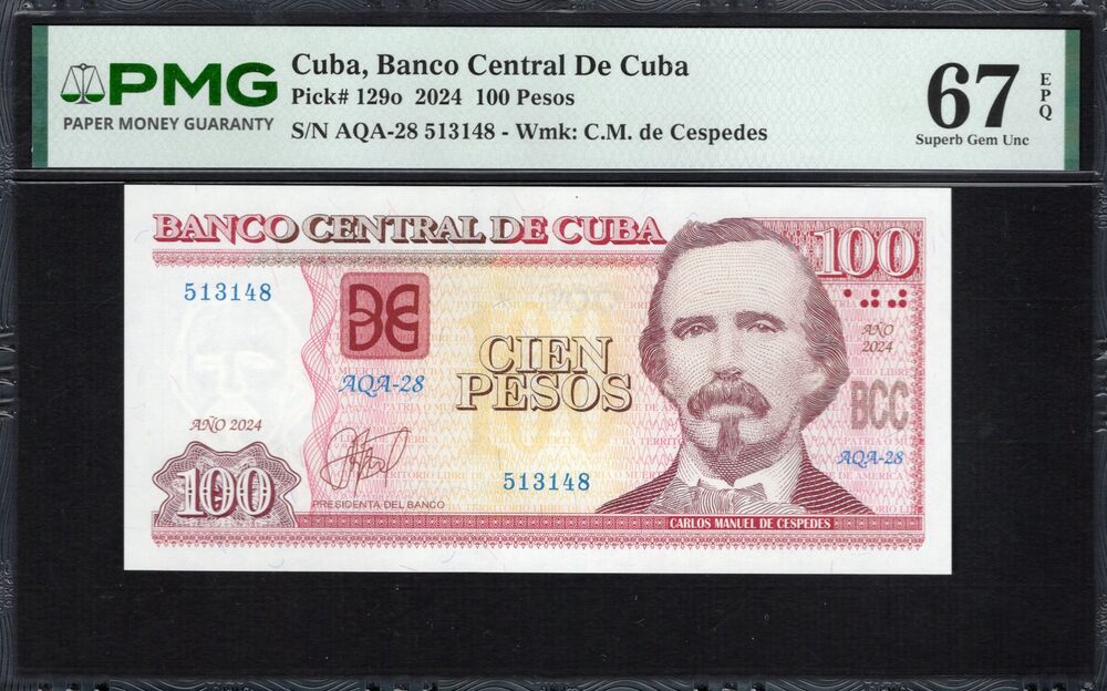 Cuba -  100 Pesos 2024 - Pick # 129o - PMG 67 EPQ