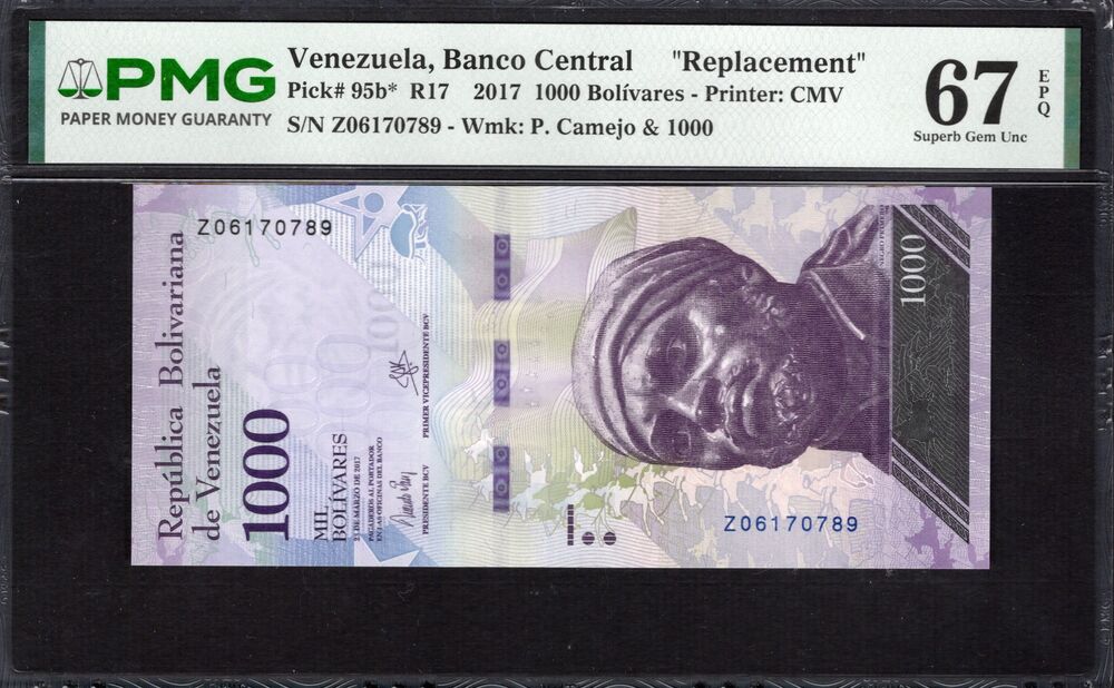 Venezuela -  1000 Bolívares 2017 - Pick # 95b* - PMG 67 EPQ