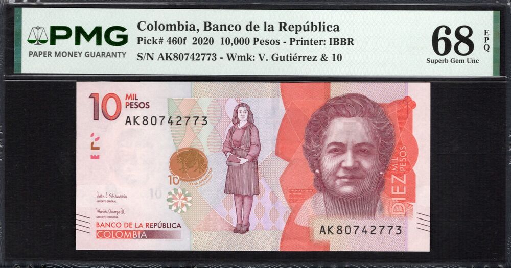 Colombia -  10.000 Pesos 2020 - Pick # 460f - PMG 68 EPQ