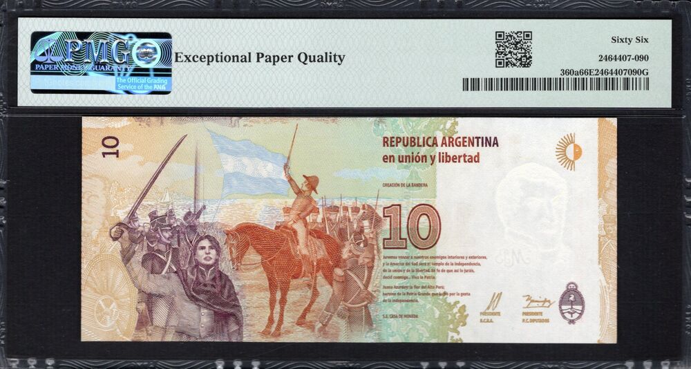 Argentinië -  10 Pesos 2016 - Pick # 360a - PMG 66 EPQ