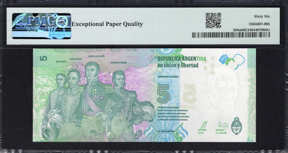 Argentinië -  5 Pesos 2015 - Pick # 359a - PMG 66 EPQ