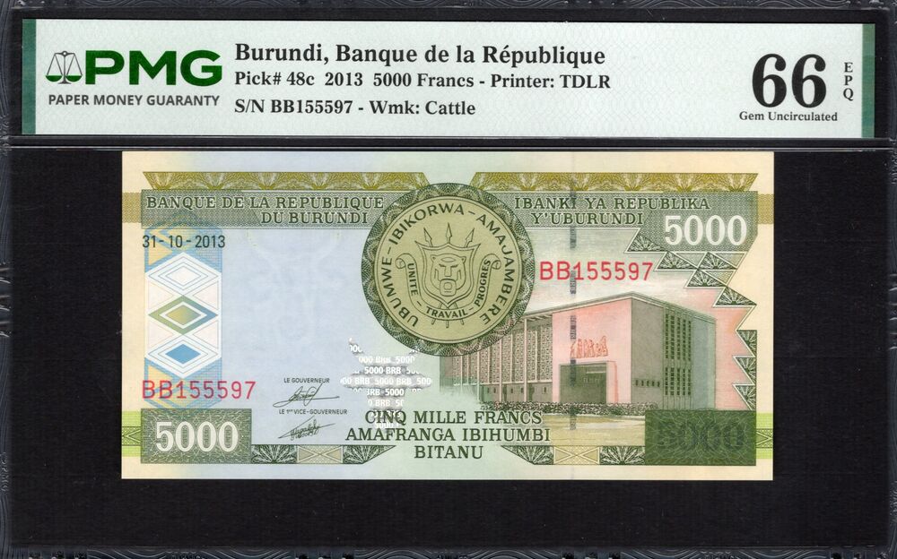 Burundi -  5000 Francs 2013 - Pick # 48c - PMG 66 EPQ
