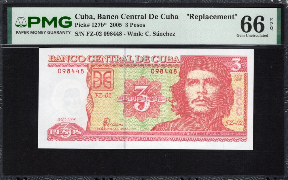 Cuba -  3 Pesos 2005 - Pick # 127b* - PMG 66 EPQ