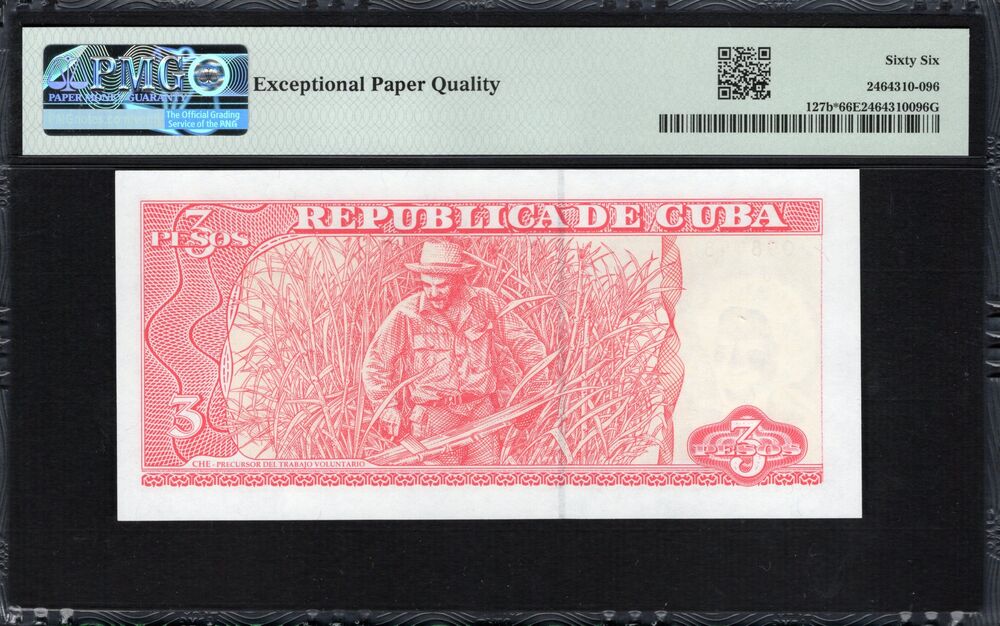 Cuba -  3 Pesos 2005 - Pick # 127b* - PMG 66 EPQ