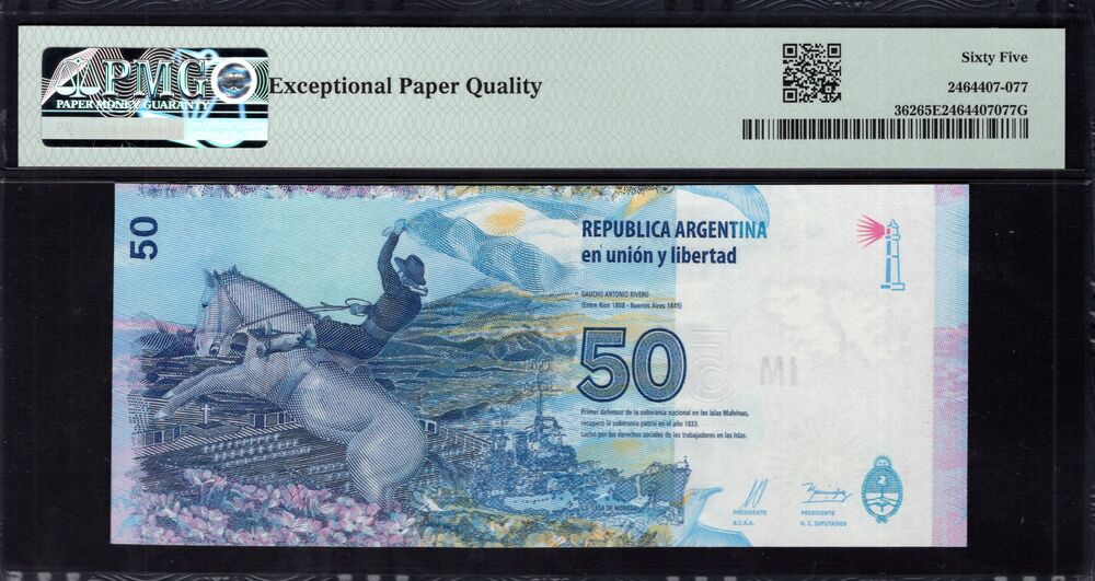 Argentinië -  50 Pesos 2015 - Pick # 362 - COMMEMORATIVE - PMG 65 EPQ
