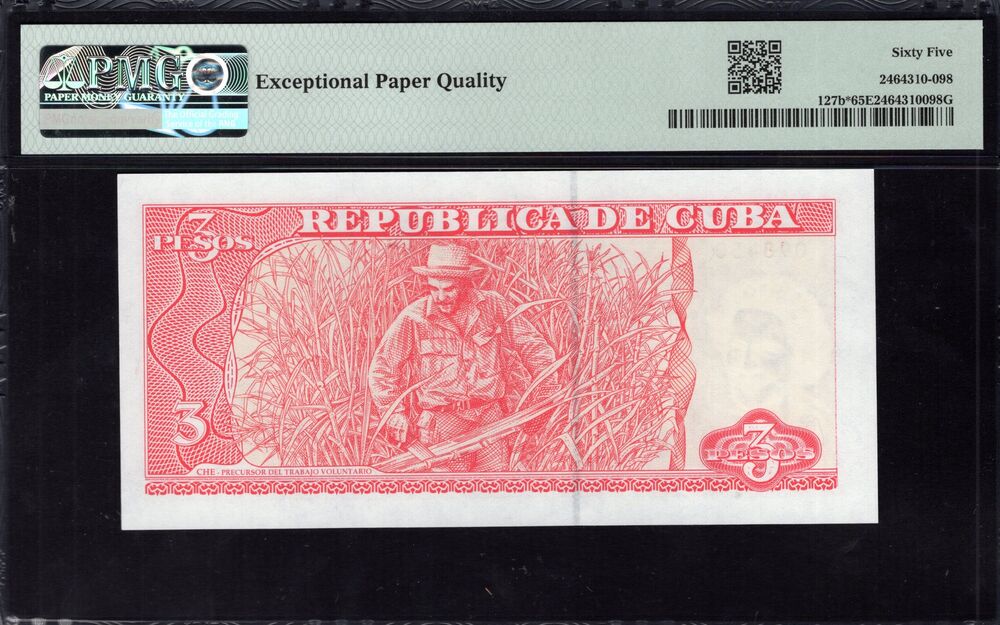 Cuba -  3 Pesos 2005 - Pick # 127b* - PMG 65 EPQ